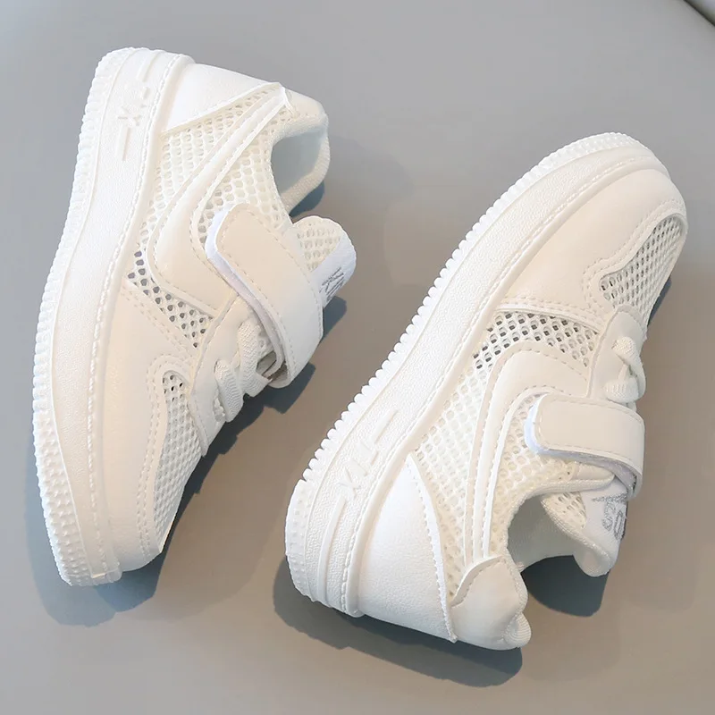 

Детские летние легкие белые туфли, кроссовки для мальчиков и девочек, дышащие однотонные повседневные сетчатые противоскользящие туфли на липучке, нейтральные туфли