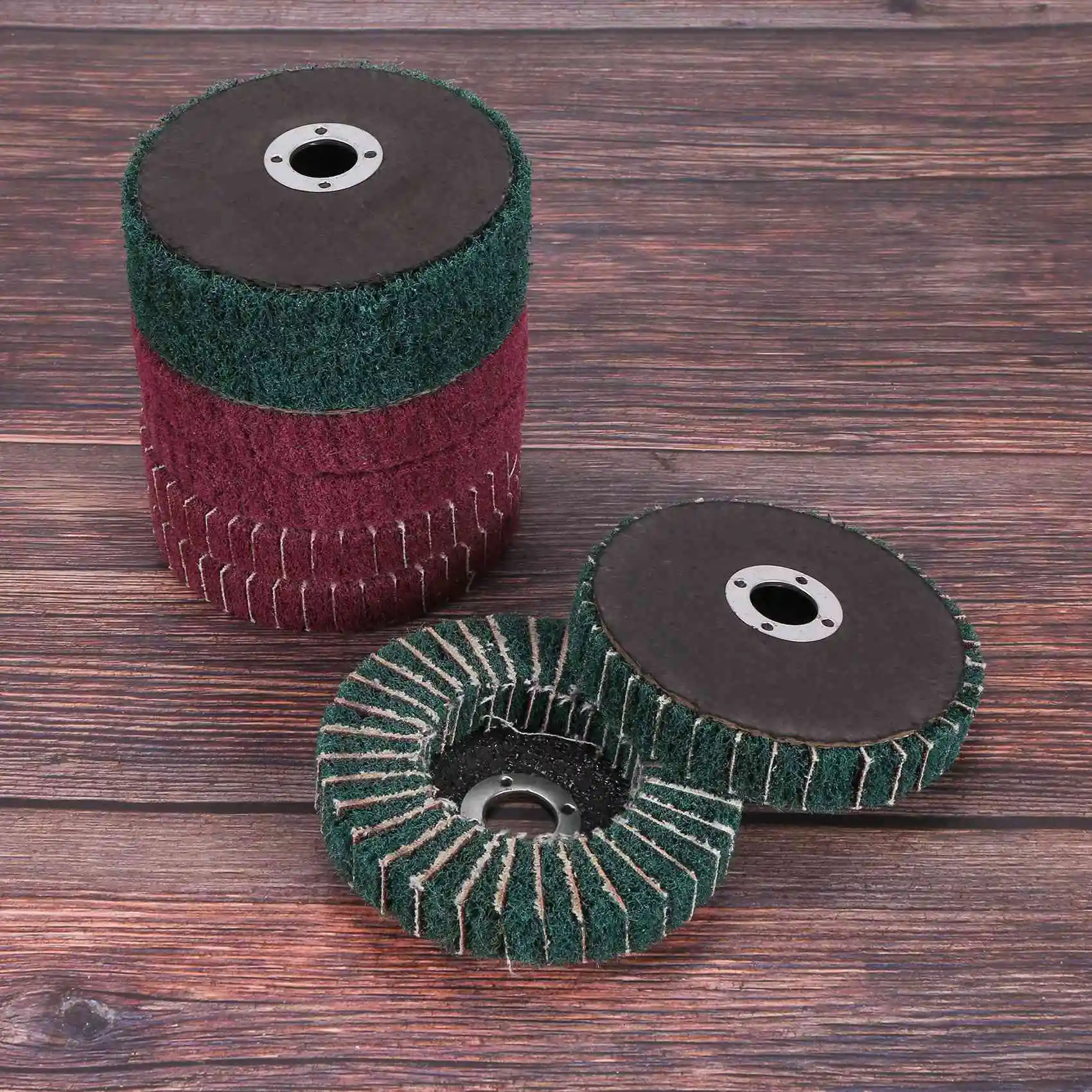 

8PCS 4 Inch Red & Green Nylon Fiber Flap Discs Set Assorted Sanding Grinding Buffing Wheels For Angle Grinder-[A04I Tools]