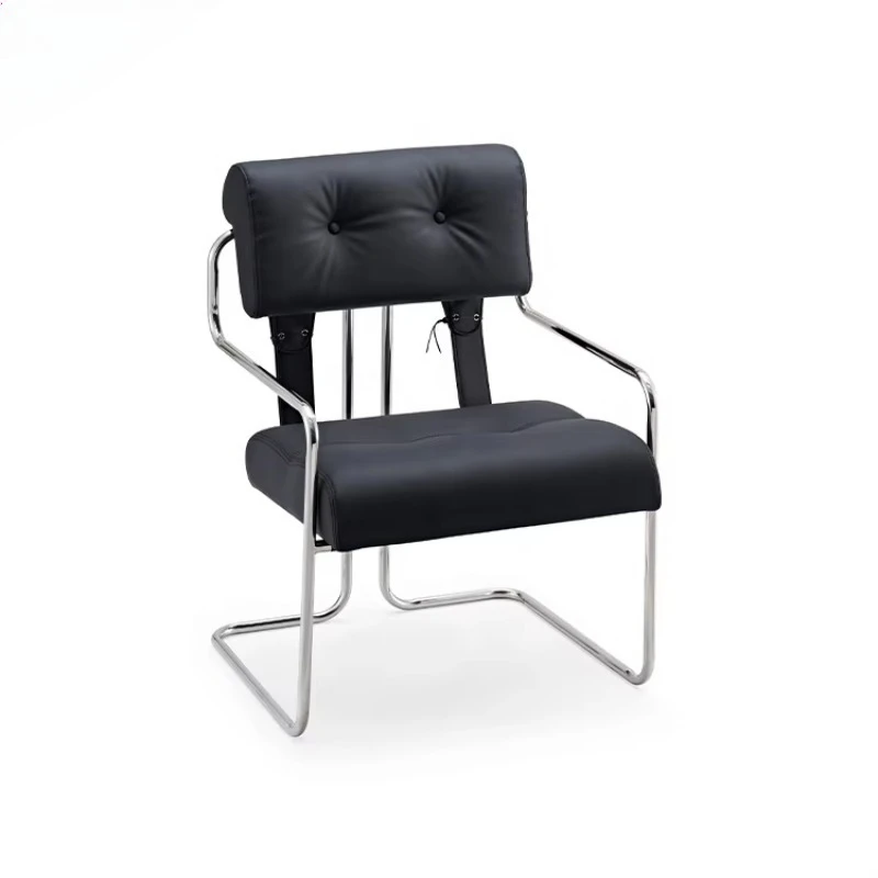 Nordic Leather Business Reception Negotiation Leisure Chair Stainless Steel Armchair for Cafe Restaurant Office