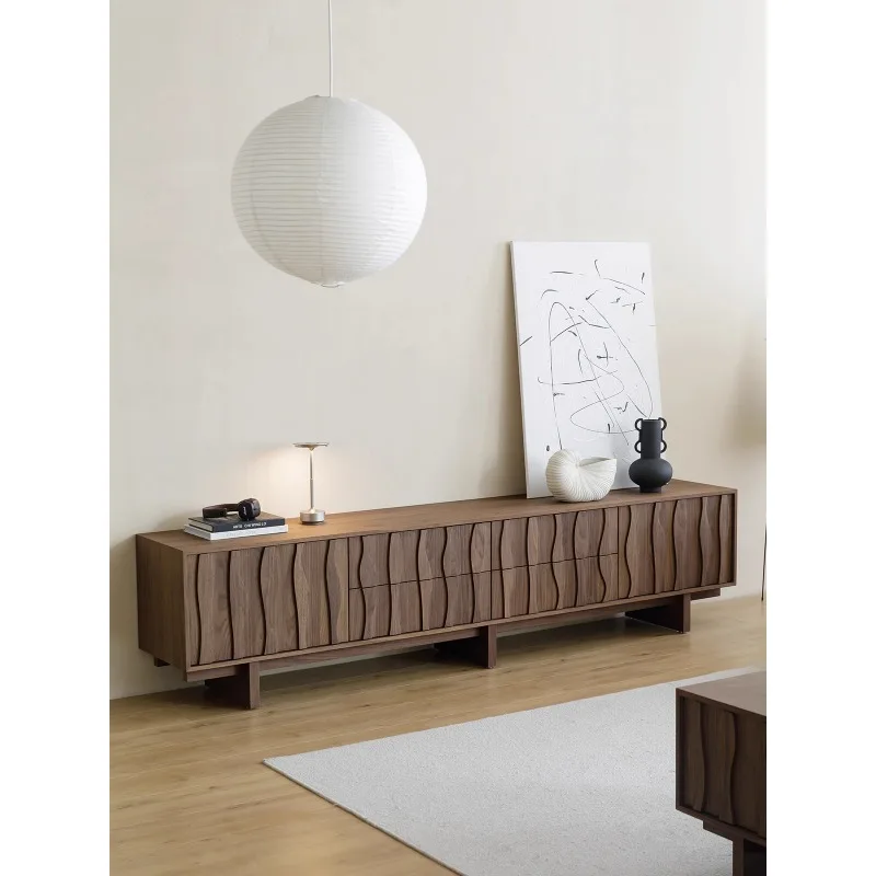 

Nordic Japanese-style black walnut solid wood floor-to-ceiling cabinet, living room home modern simple small apartment low cabin