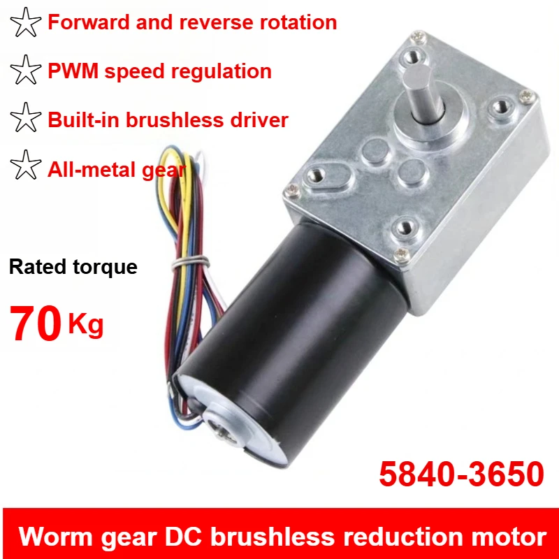 Motoriduttore a vite senza fine DC elettrico senza spazzole da 70 kg a coppia elevata 12 V 24 V 8-470 giri/min con regolazione della velocità PWM invertita autobloccante