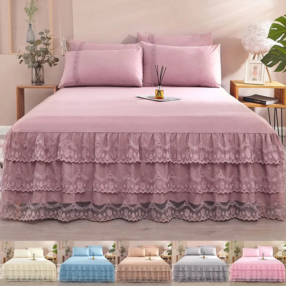 

Double Lace Bed Skirt colcha de cama queen Plant Printed Bed Cover Single/Queen/King Size Bed Sheet Skirt(Pillowcase Need Order)