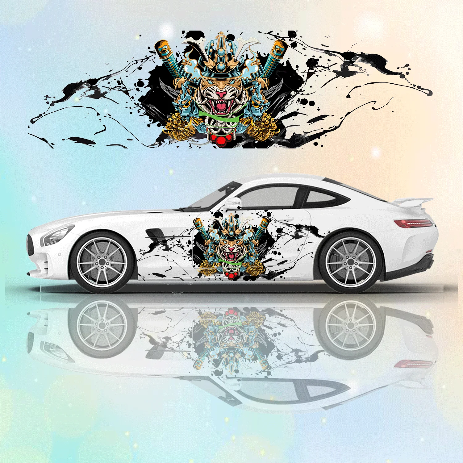 

Japanese Samurai Devil Ghost Face Car Side Sticker Vinyl Self-adhesive Paper Motorsport Paint Decal Suitable for Truck Suv Decor