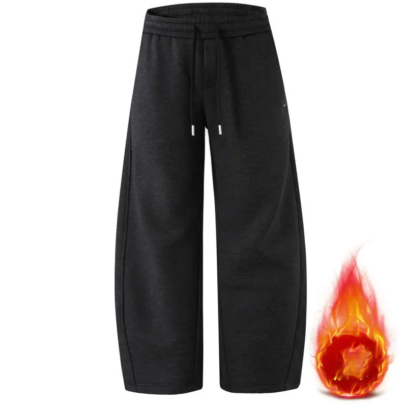 

Зимние американские модные универсальные модные брендовые свободные прямые широкие брюки, повседневные простые и плюшевые толстые однотонные брюки для папы