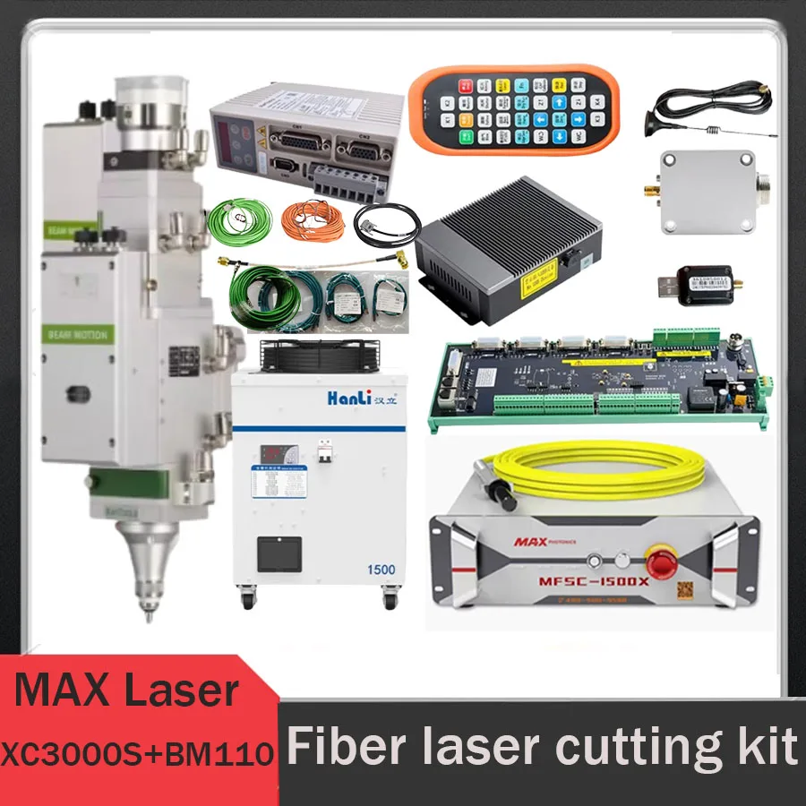MAX Chuangxin laser source 1500W/2000W/3000W/6000W kit XC3000S laser system, BM110 automatic cutting head laser chiller