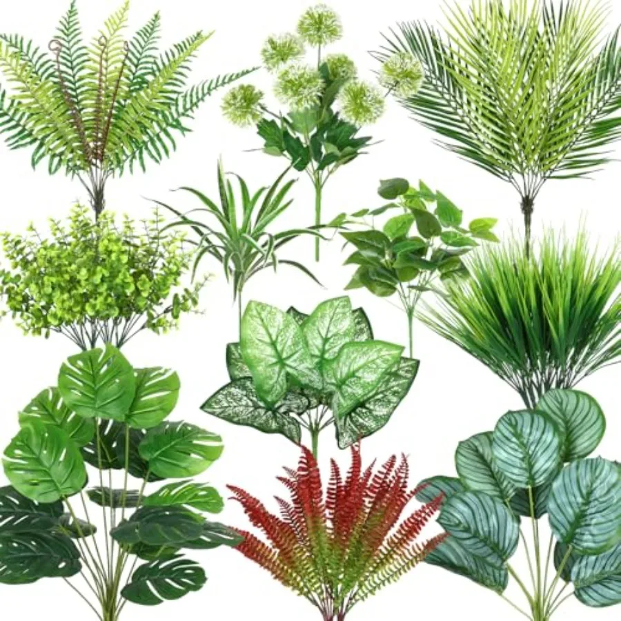 

20 шт. Искусственные растения для улицы, УФ-стойкие, имитация зелени, стебли бостонского папоротника, искусственные кусты, пластиковые растения для дома и улицы