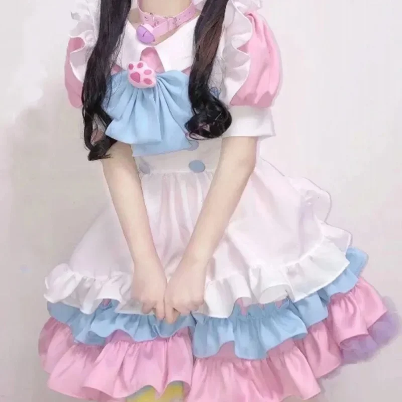 Kawaii Lolita аниме наряд горничной розовый + синий косплей наряд горничной юбка Лолита костюм милый японский косплей костюм аниме наряд