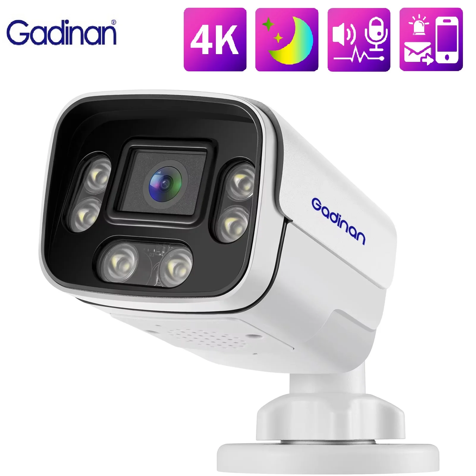 

Gadinan двусторонняя аудиокамера наружного наблюдения 8MP 4K металлическая пуля домашний цвет ночного видения H.265 CCTV умный дом IP-камера