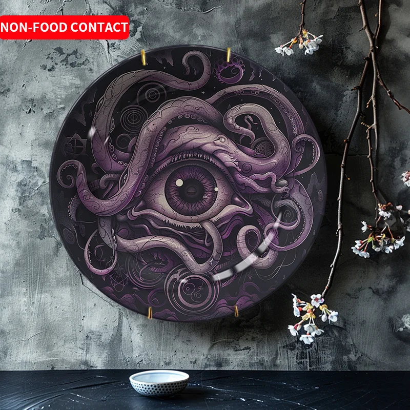 1pc Purple Octopus Eye Ceramic Decorative Plate - Modern Artistic Home Decor, Non-Food Contact, Ideal for Living Room, Study,