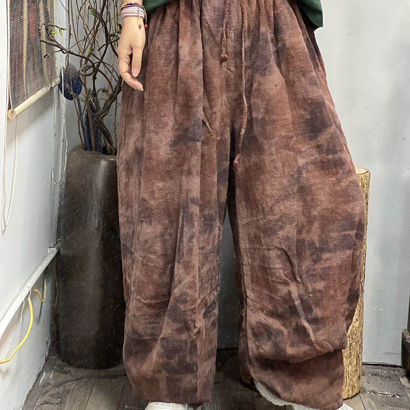 

Новинка 2026 года: Женские брюки-галифе до щиколотки, повседневные, свободные, из хлопка и льна, с эластичным поясом, винтажным принтом, L154