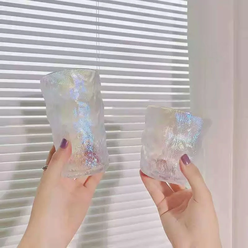 2pcs Creative Design Glacier Cups Colored Water Cup Premium Cocktail Glass Trendy Juice Cold Drink Cups Drinking Glasses Gift