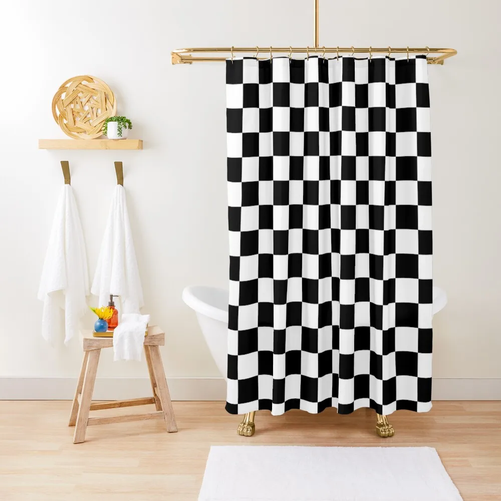 

Black And White Checkerboard Pattern Shower Curtain Toilet Accessories Bathroom For Shower Waterproof Fabric Shower Curtain