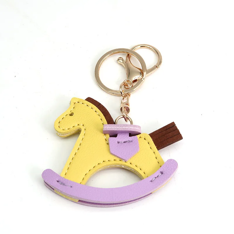 15pcsCute Lovely PU Faux Leather Animal Hobbyhorse Horse Keychain Pendant Car Key Chain Women Girls School Bag Charm Accessories