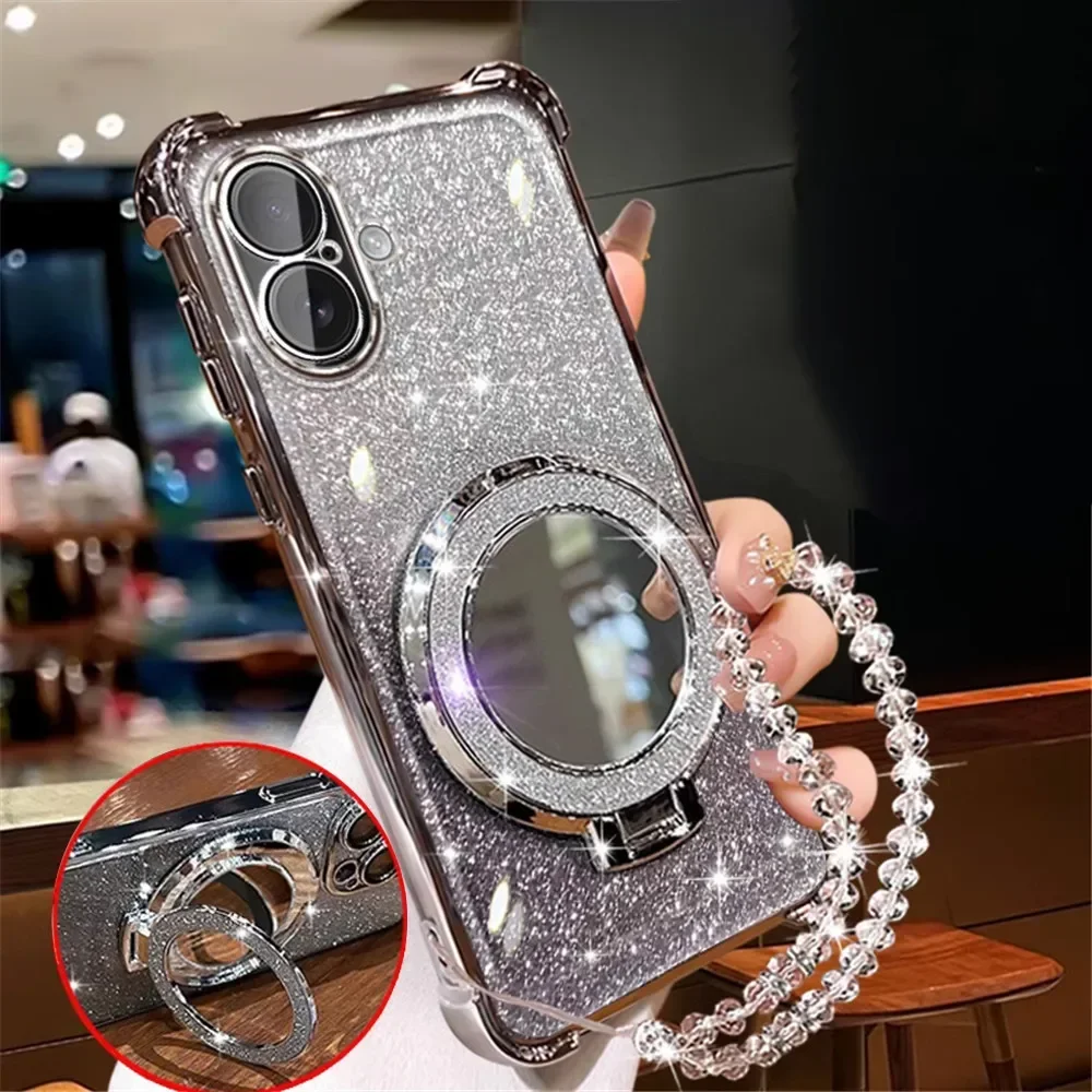 Luxuriöse Spiegel-Glitzer-Halter-Bling-Hülle für Samsung Galaxy S24 S23 S21 S20 FE S23 S24 S22 Plus, stoßfeste weiche Silikonhülle