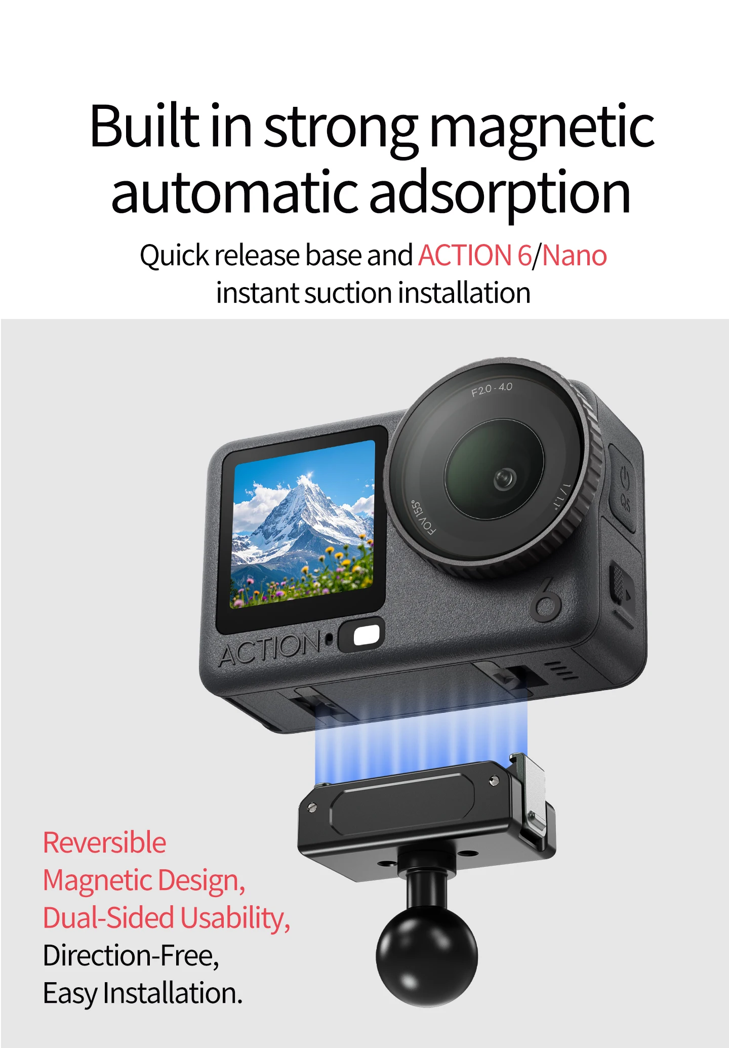 360 drehbarer Stativadapter, magnetische Halterung für DJI Osmo Nano Action 6, Kamera, POV, Vlog, Selfie-Stick, Helm, Schnellwechselhalterung – Detail 34