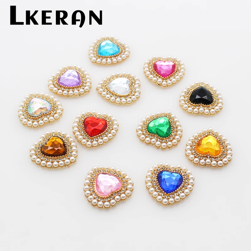 LKERAN 10 piezas 26*27MM nuevos botones acrílicos de perlas de corazón para decoración de ropa DIY botones a presión de Metal suministros para manualidades Scrapbooking