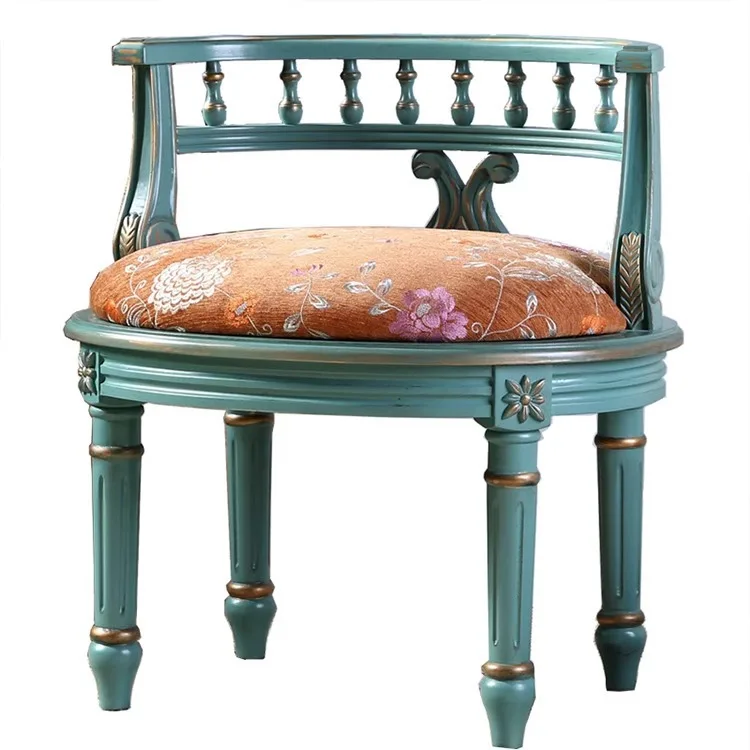 

American, Country, Single, Sofa Chair, Retro, Blue Solid Wood, Backrest