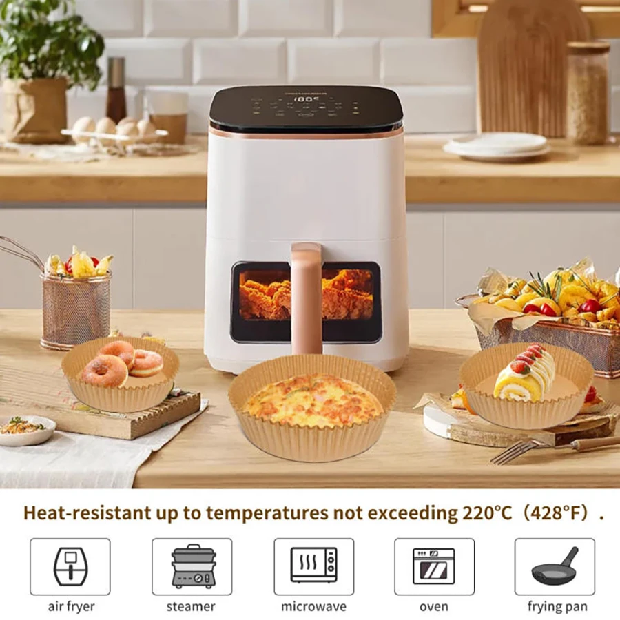 100/200PCS Air Fryer Liner Round, 7.9 inch Baking Parchment  Air Fryer Disposable Paper Liners,Unbleached Non-stick Non-leak