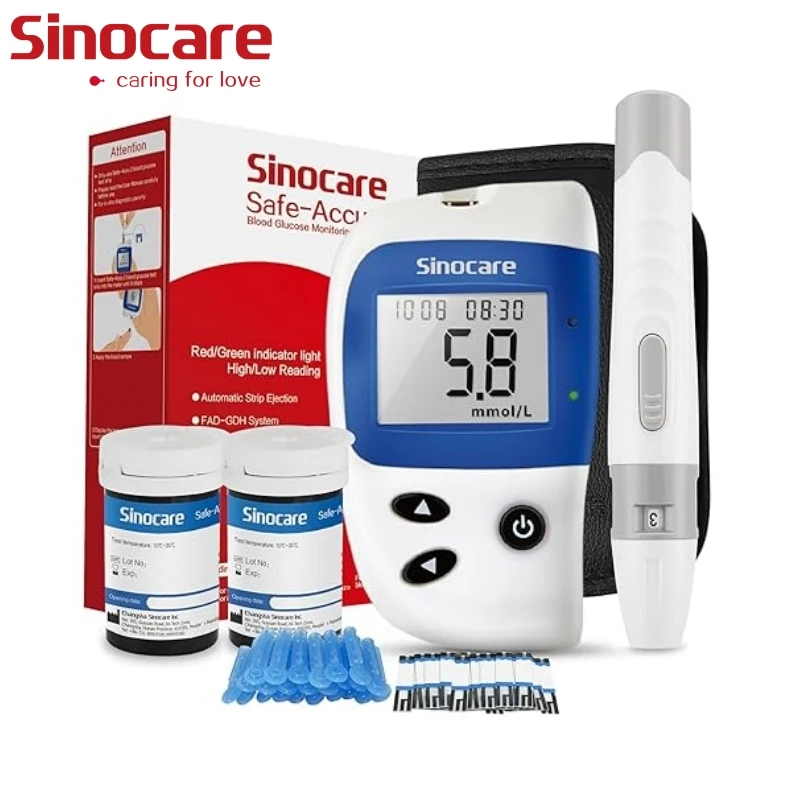 Sinocare Safe Accu2 Medidor de glucosa en sangre Kit de prueba de azúcar en sangre Diabetes Glucómetro casero con 50 tiras o solo tiras