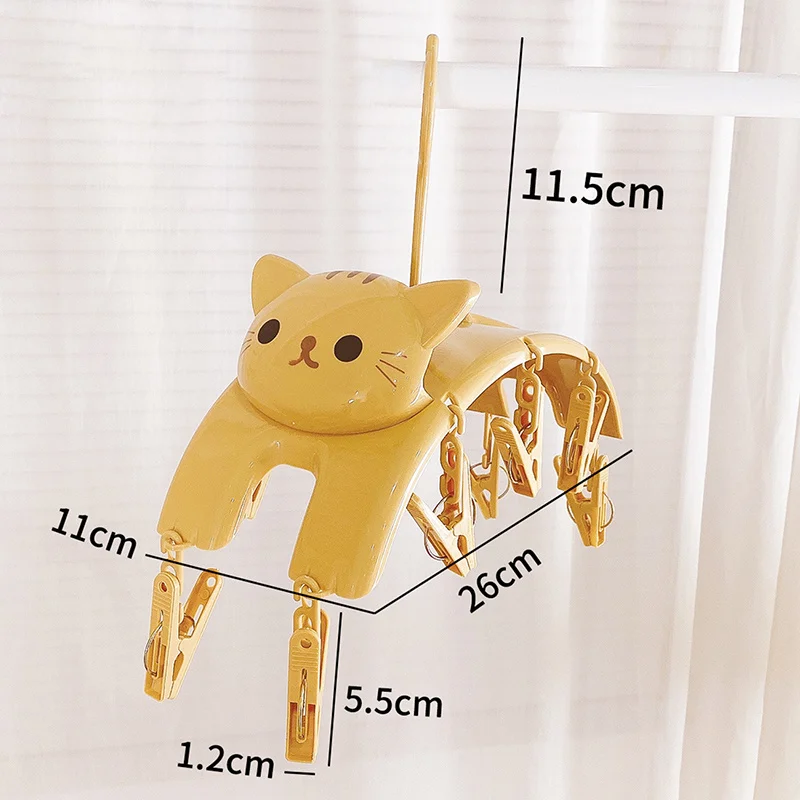 Cute Cat Hanging Clothes Drying Rack with 10pcs Clothes Pegs Indoor & Outdoor Laundry Clips Hangers for Clothes Underwear Socks