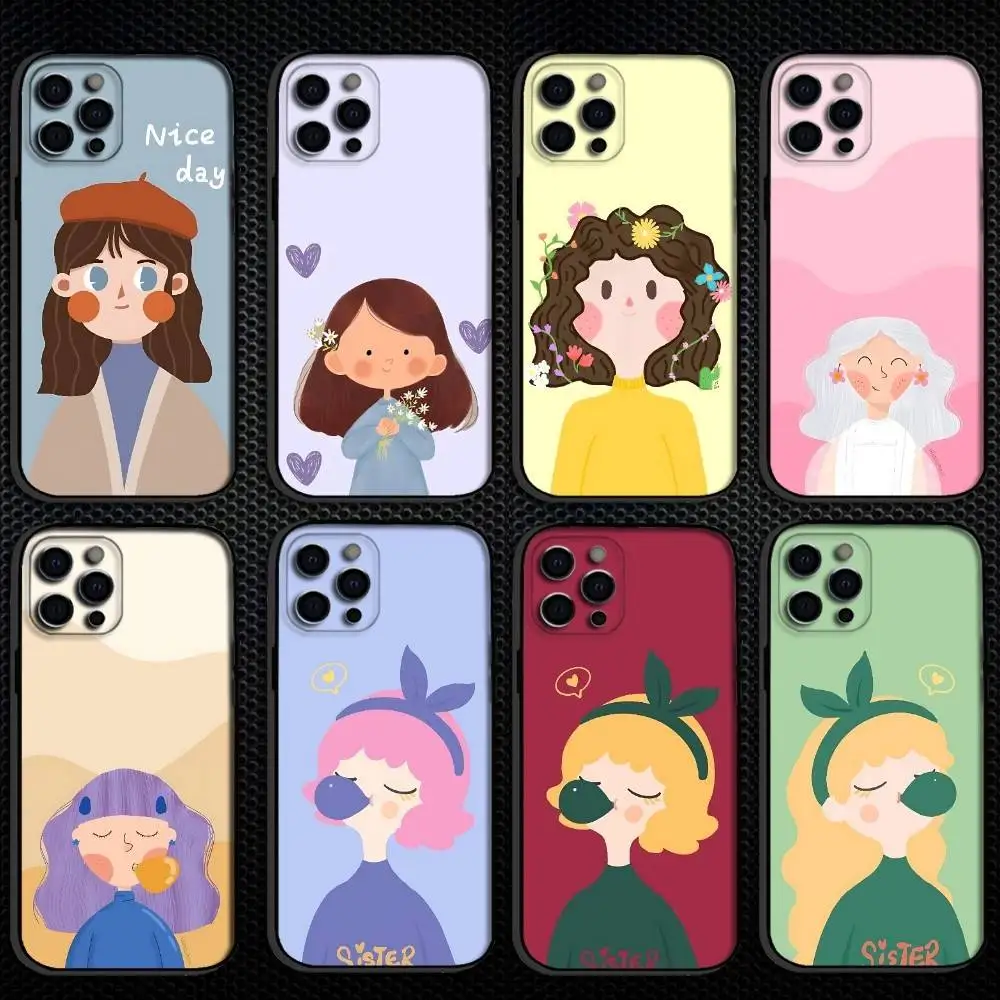 

Sweet girl Phone Case For iPhone 16,15,14,13,12,11 Plus,Pro Max, Others Soft Black Cover