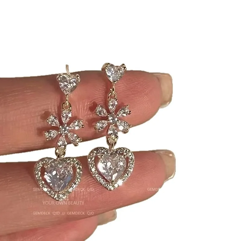 European Court Style Geometric Waterdrop Flower Earrings, Rhinestone Studs Light Luxury Jewelry Wholesale