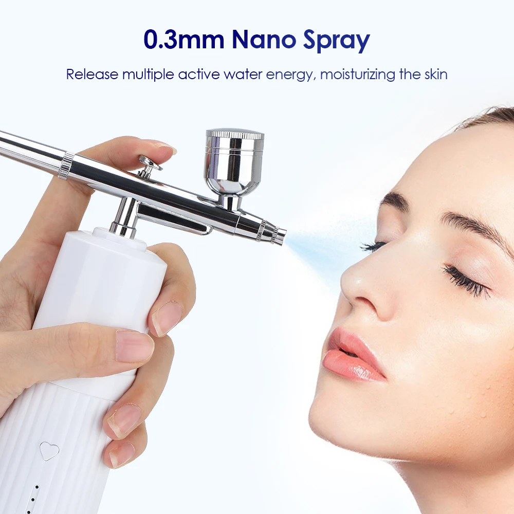 Portable USB Rechargeable Mini Electric High Pressure Oxygen Atomizer Air Compressor Spray Gun Sprayer Oxygen Injector Small Bubble Beauty Nano Skin Facial Hydration Moisturizing Skin Care Tools