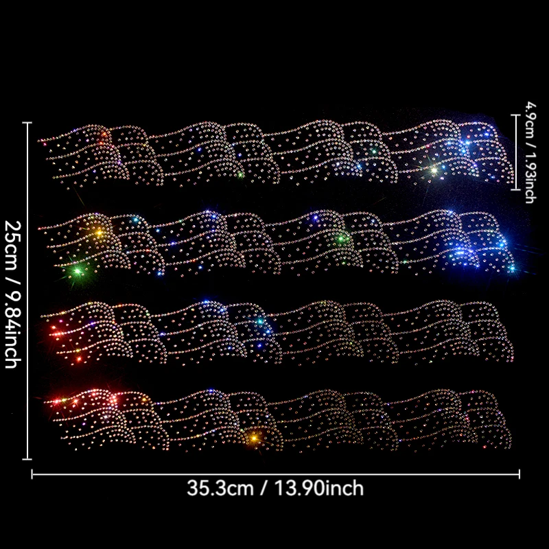 4 Stück 35,5 cm/13,9 Zoll Wellenförmige Strass-Applikation zum Aufbügeln, Glitzer-Patch für DIY-Kleidung, Taschen, Kissen, Bastelzubehör