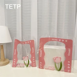 TETP 50Pcs Flower Plastic Bags With Handle Birthday Party Gift Box Packaging Decoration Favors Milk Tea Takeaway Bag Wholesale