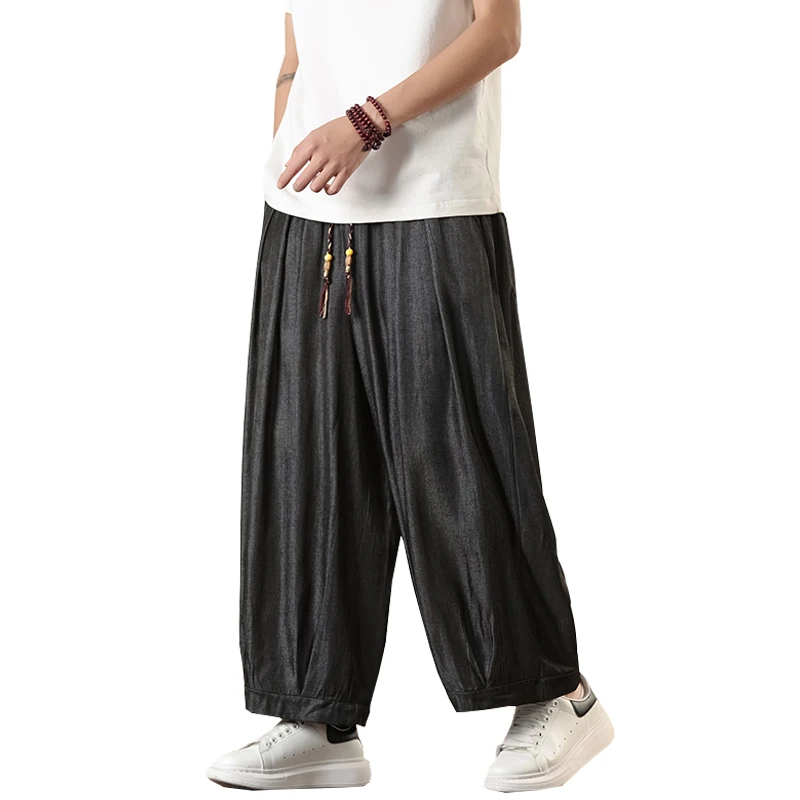 กางเกงขายาวทรงหลวมสไตล์จีนสำหรับผู้ชายปี 2025 กางเกงฮาเร็มลำลอง 9 ส่วน สไตล์ฮิปฮอป