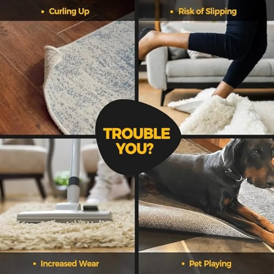 12 Pcs Rug Tape Non Slip Rug Pads Grippers for Hardwood Floors and Tiles Double Sided Adhesive Carpet Tape Reusable and Washabl