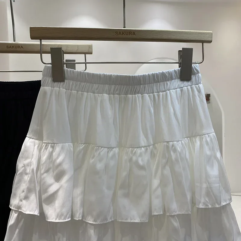 Jirai Kei Bow Ribbon Skirt Women's Summer Lotus Leaf Edge Splicing White Cake Skirts 2024 Korean Fashion High Waist Short Skirt