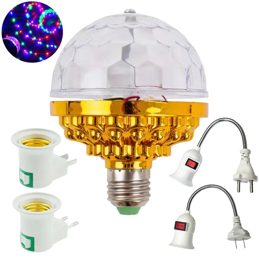 Pop RGB Stage Lights With US EU Plug E27 Rotating Light Bulbs For Party Holiday Decoration AC85-265V Shining Lamp 360° Beam Angl