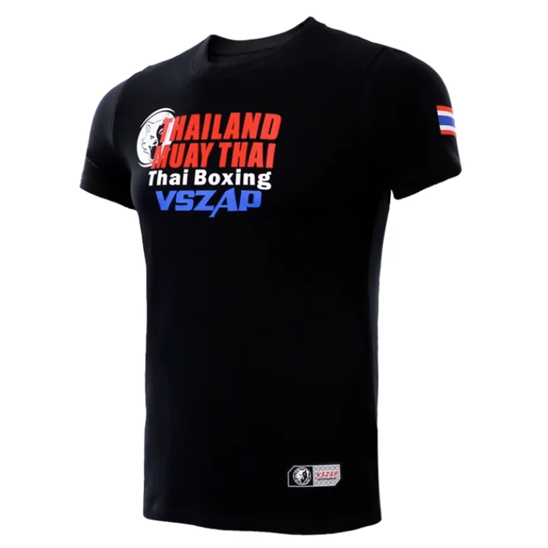 VSZAP-Thai Short Sleeve T-Shirt for Men and Women, Boxing Clothing, Sports Fighting, Running, Stretch Combat Tops