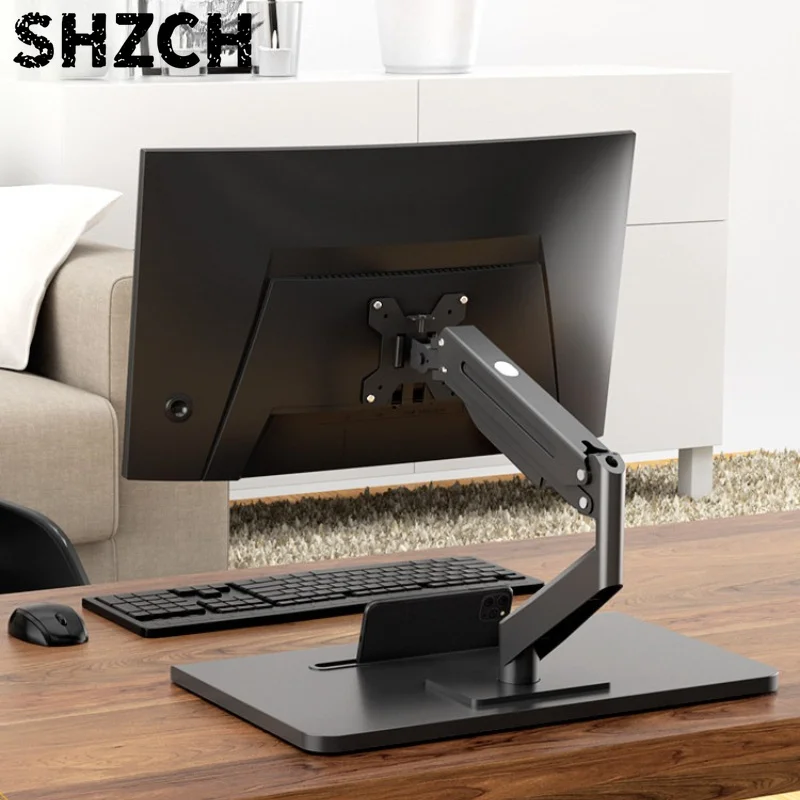 Punch Free Monitor Bracket Pneumatic Mechanical Cantilever Liftable Rotatable Support Stand Adjustable Office PC Screen Holder