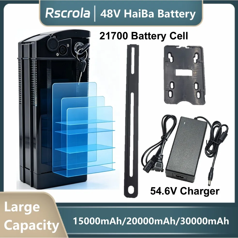Haiba Ebike Battery 48V 15Ah 20Ah 30Ah Li-ion Battery Pack with BMS 54.6V Charger for Electric Bicycle Conversion Kit