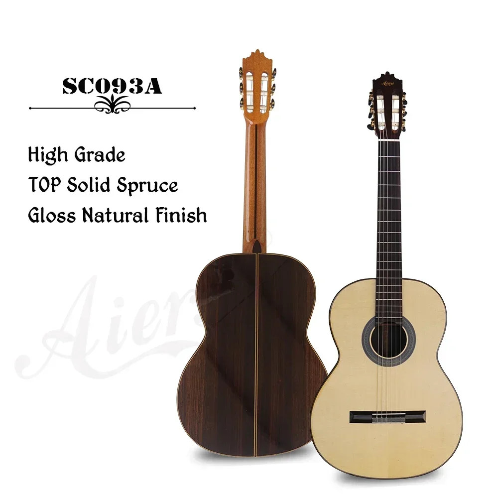 Factory Wholesale Sale Aiersi Brand Gloss Finish All Solid Solid Spruce Top Classical Guitar Vintage Nylon String Instrument