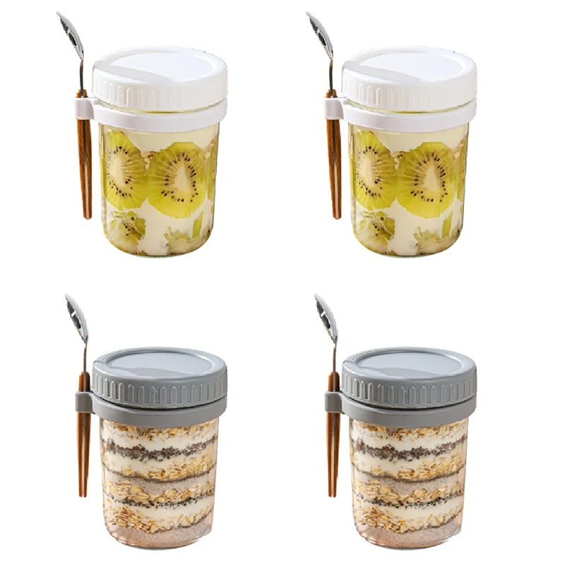 Overnight Oats Containers With Lids And Spoons-For Milk, Cereal, Fruit-Oatmeal Jars