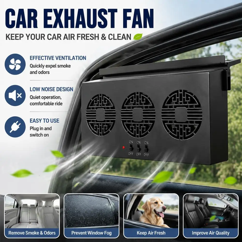 Upgrade Solar Powered Fan Car Cooler fan Three Fans Electric Car Vehicle Window Cooling Mounted Exhaust Car Fans Car Supplies