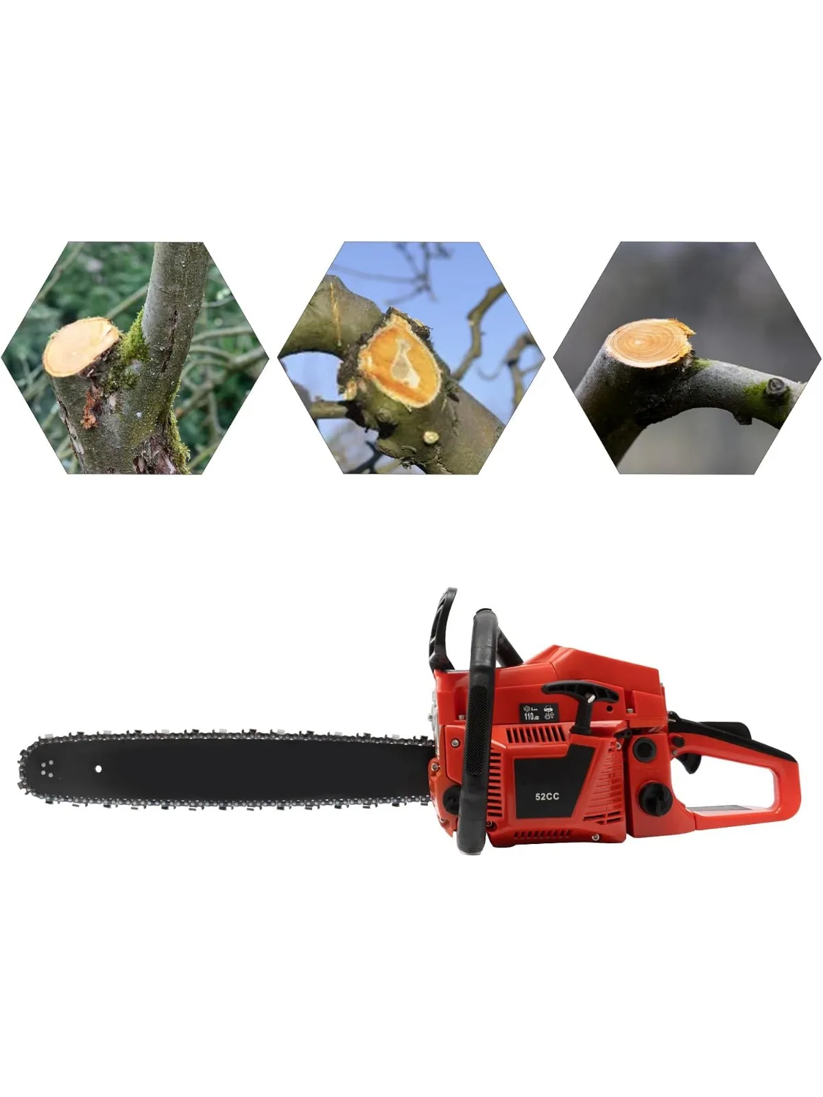 

52CC 2-Cycle Gas Powered Chainsaw 20 inch 2.95HP Ergonomic Handles & Multi-Angle Cutting Handheld Cordless Chainsaws for Cutting