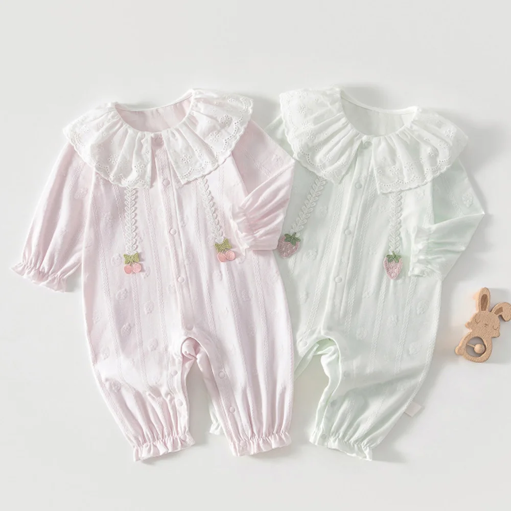 Baby Girls Rompers Long Sleeve Summer Lightweight Solid Color Newborn Clothing Infant Baby Jumpsuit Daily Wear