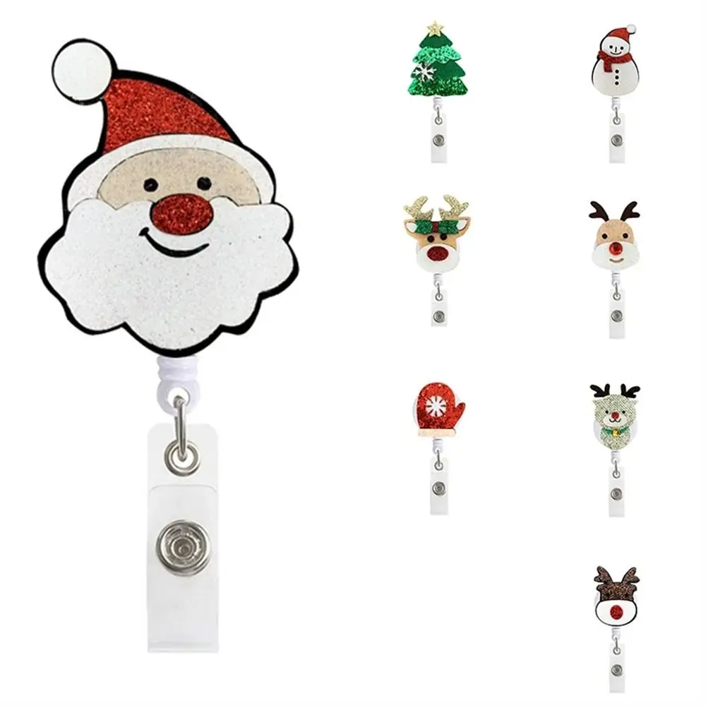 360° Rotate Fashion Students Christmas Tree Retractable Badge Santa Claus Retractable Badge Reel Badge Holder Name Card Holder