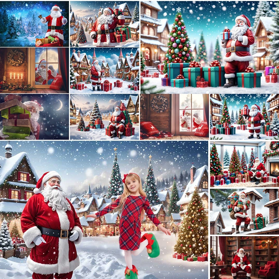 MOON.QG أشجار عيد الميلاد صورة خلفية جولي سانتا كلوز قرية السنة الجديدة خلفية الملحقات كشك للأطفال خلفية اطلاق النار #1