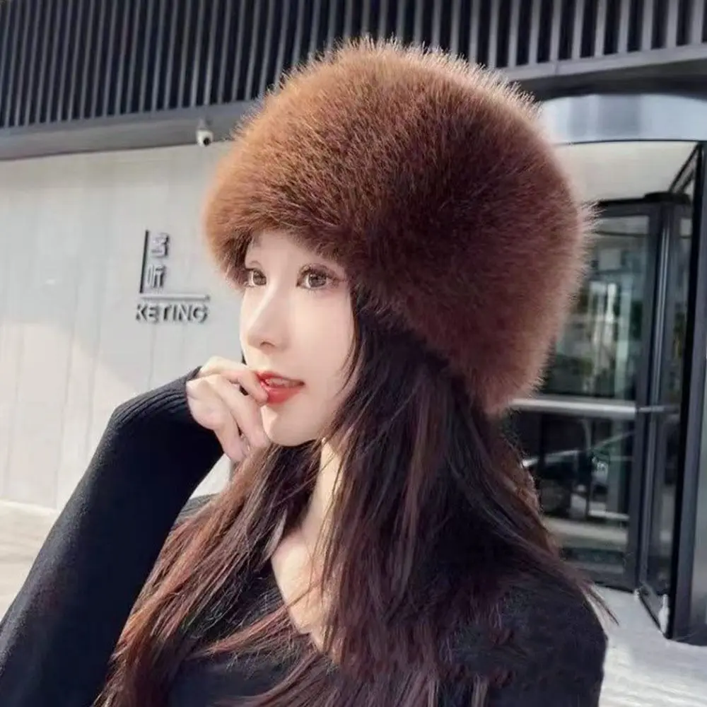 

Outdoor Plush Plush Bucket Hat Warm Ear Protection Fisherman Cap Winter Soft Basin Sun Cap for Women