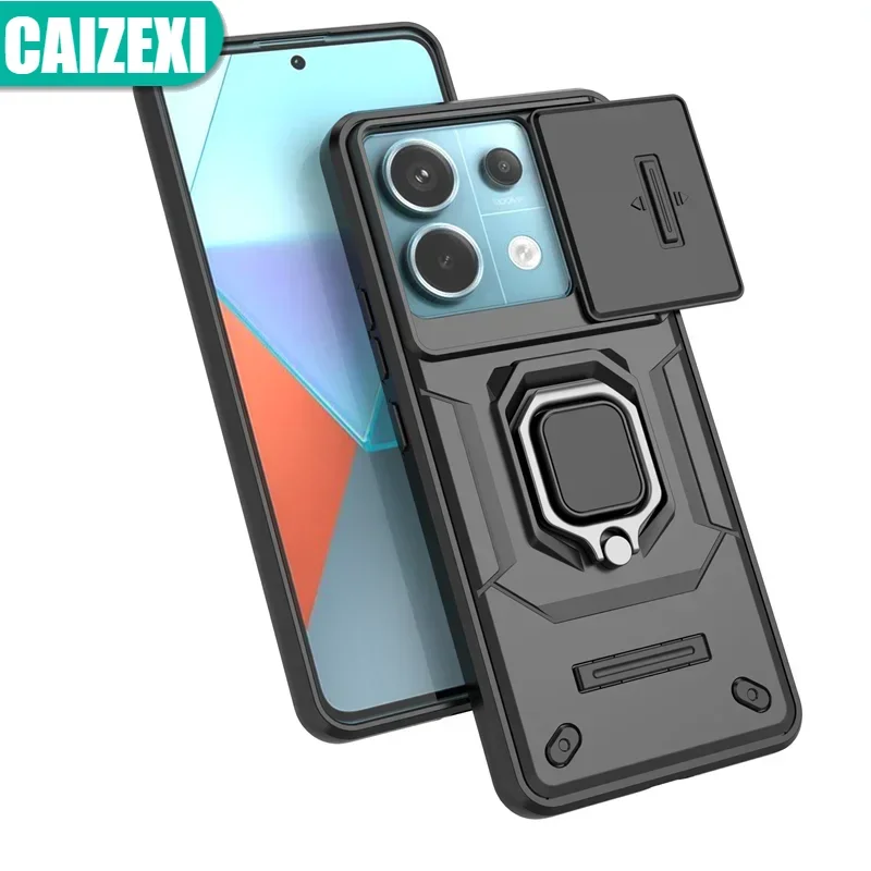 For Xiaomi Redmi Note 13 Pro 5G Case Slide Camera Lens Protect Armor Cover For Redmy Redmi Note13 13Pro 5G Ring Holder Funda