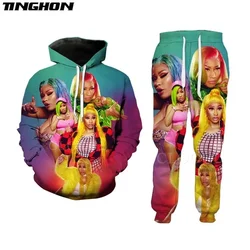 XS-7XL  Men/Womens Nicki Minaj Singer Funny 3D Print Fashion Tracksuits Crewneck Hip Hop Sweatshirt Pants Hoodies