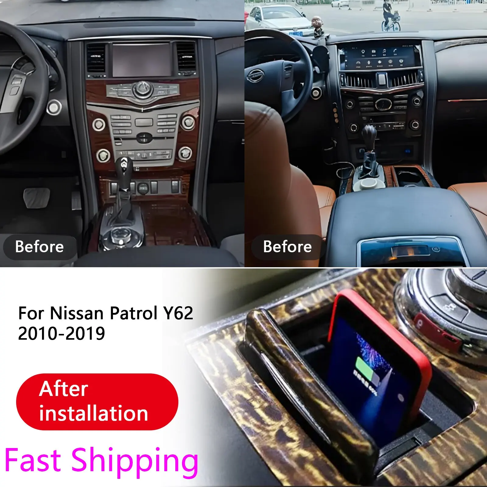 for Nissan Patrol Y62 Infiniti QX56 QX80 2010-2021 Car Wireless Mobile Phone Charger Center Console Storage fast plate holder