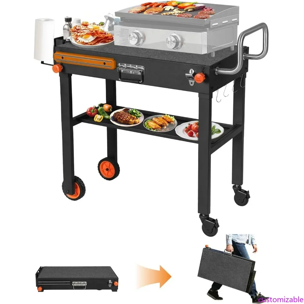 Durable Outdoor BBQ Cart with Wheels, Blackstone Grill Stand, 31 Wide x 17 Deep, Mobile Cooking Prep Station