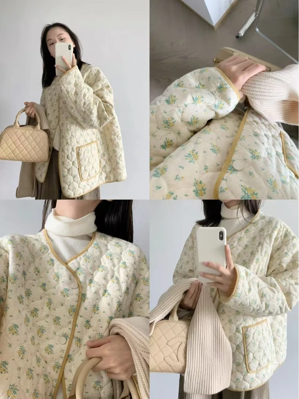 Thiened Cotton Jaet Dames Winter Nieuwe Sle Jeugdige Bloemenprint Warmte Bovenkleding Jas Koreaanse Loose Fit Lange Sve