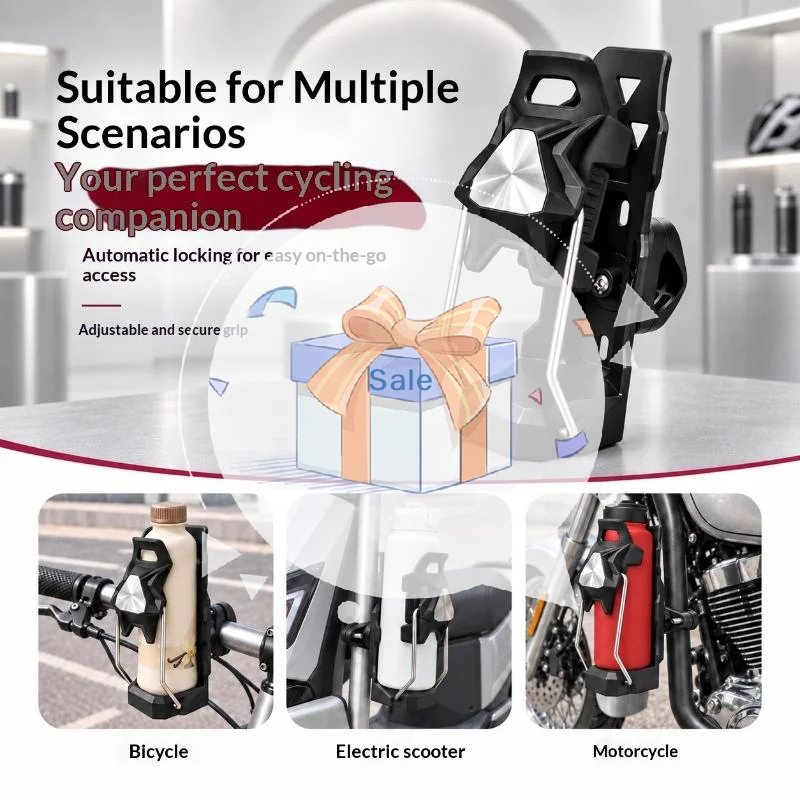 Anti-Theft Adjustable Size Motorcycle Cup Holder Universal Bike Water Bottle Stand for Road Trip Riding Camping